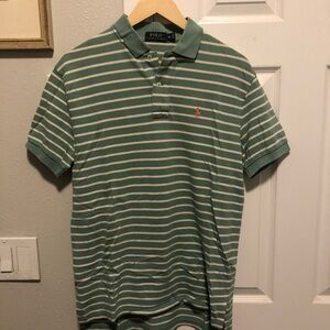 Ralph Lauren Green and White Striped Polo Shirt